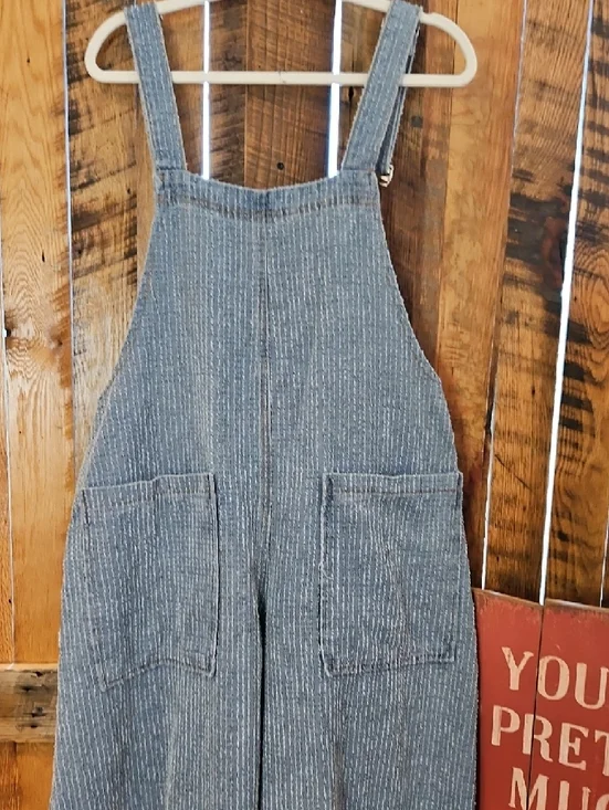 387 POL Denim Ruffled Hem Overalls with Patchwork Trim - Picture 11 of 12